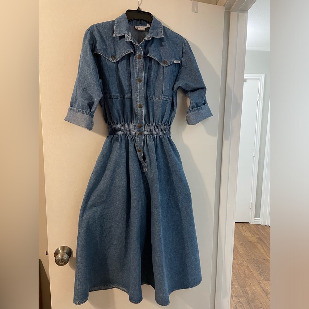 Denim Western Dress Button Down with Elastic Waist - Picture 3 of 5